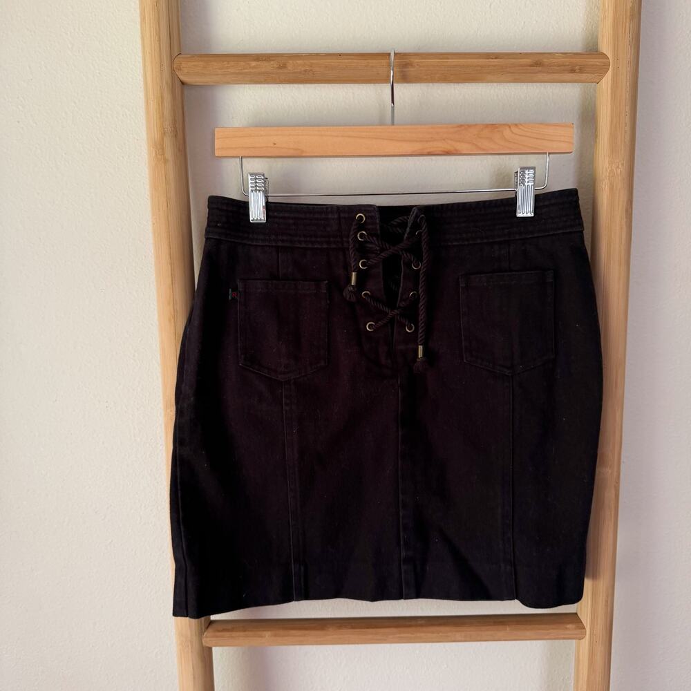 Vintage Ralph Lauren Black Lace Up Cotton Mini Skirt Women’s Size 6